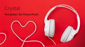  Presentation with love music - Beautiful PPT theme featuring headphones-with-heart-shaped-cable backdrop and a red colored foreground