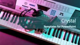  Presentation with microphone and synthesizer on concert - Colorful PPT theme enhanced with headphones with microphone on synthesizer backdrop and a ocean colored foreground