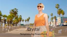  Presentation with teenage girl - Beautiful slides featuring headphones with short modern cruiser backdrop and a coral colored foreground