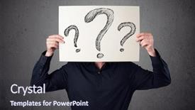  Presentation with question marks - Cool new slide set with heads people - businessman holding a paper backdrop and a wine colored foreground