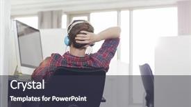  Presentation with rear view of bodyguard - Beautiful presentation theme featuring heads people - rear view of young businessman backdrop and a dark gray colored foreground