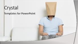  Presentation with brown paper bag - Theme having heads people - unidentified neutral man with head background and a white colored foreground