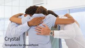  Presentation with huddle - PPT layouts enhanced with heads together forming a huddle background and a light gray colored foreground