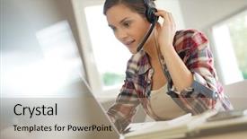  Presentation with customer service - Slide deck enhanced with headset - customer service representative working background and a coral colored foreground