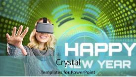  Presentation with virtual reality - Colorful theme enhanced with headset against green pixel spiral backdrop and a light blue colored foreground