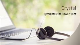  Presentation with customer service - Presentation theme consisting of headset-and-a-laptop-computer background and a soft green colored foreground