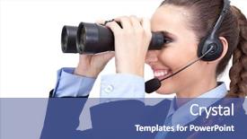  Presentation with search button searching information online - Audience pleasing presentation design consisting of headset and binoculars searching information backdrop and a  colored foreground