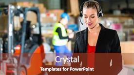  Presentation with friendly - Slide set with headset and laptop at warehouse background and a tawny brown colored foreground