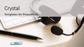  Presentation with call center - Cool new slide deck with headset and pc call center backdrop and a light gray colored foreground