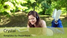  Presentation with music book - Slide deck with headset and reading book background and a yellow colored foreground