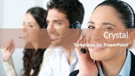  Presentation with call center - Audience pleasing PPT theme consisting of headset at call center backdrop and a coral colored foreground
