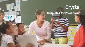  Presentation with virtual - Slides having headset at school in classroom background and a gray colored foreground