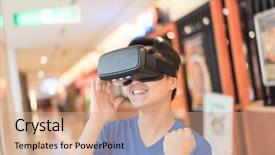  Presentation with virtual reality - Audience pleasing presentation theme consisting of headset glasses of virtual reality backdrop and a coral colored foreground