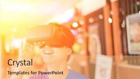 Presentation with virtual reality - Cool new presentation design with headset glasses of virtual reality backdrop and a yellow colored foreground