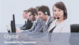  Presentation with call center - Slide set enhanced with headset in a call center background and a gray colored foreground