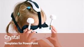  Presentation with augmented reality education - Audience pleasing PPT theme consisting of headset innovation technology and education backdrop and a coral colored foreground