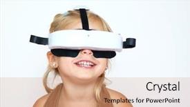  Presentation with virtual reality - Presentation design enhanced with headset innovation technology and education background and a  colored foreground