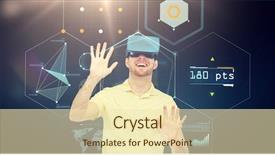  Presentation with touch screen virtual reality - PPT layouts having digital analytics - 3d technology virtual reality cyberspace background and a lemonade colored foreground
