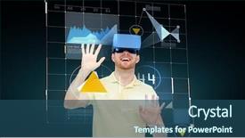  Presentation with touch screen virtual reality - PPT theme featuring digital analytics - 3d technology virtual reality cyberspace background and a ocean colored foreground