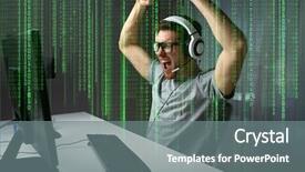  Presentation with video game 3d play games - PPT theme featuring headset playing and winning computer background and a gray colored foreground