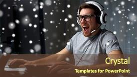  Presentation with entertainment - Amazing presentation theme having headset playing computer game backdrop and a tawny brown colored foreground