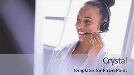  Presentation with race - Presentation theme consisting of headset while working on computer background and a  colored foreground