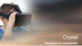  Presentation with virtual reality - Colorful PPT layouts enhanced with headset with blurry sunset transition backdrop and a coral colored foreground