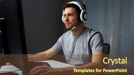  Presentation with entertainment - Slide deck consisting of headset with pc computer background and a tawny brown colored foreground