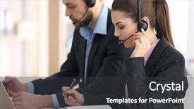  Presentation with office management - Presentation design featuring headset working in office background and a dark gray colored foreground