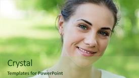  Presentation with park - PPT theme enhanced with headshot - beautiful smiling girl background and a mint green colored foreground