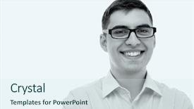  Presentation with blue formal - Slides featuring headshot - blue toned black and white background and a sky blue colored foreground