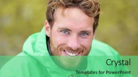  Presentation with hiking - Amazing slide deck having headshot - happy man hiking portrait backdrop and a seafoam green colored foreground