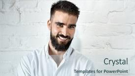  Presentation with white brick wall - Amazing slide set having headshot - portrait of happy bearded man backdrop and a sky blue colored foreground