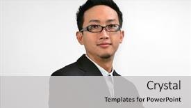  Presentation with asian - Presentation theme having headshot - portrait of southeast asian businessman background and a light gray colored foreground