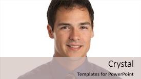  Presentation with facial - Slide set having headshot - young businessman facial expression smiling background and a soft green colored foreground