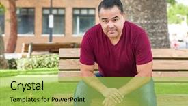  Presentation with hispanic - Colorful presentation enhanced with headshot portrait of handsom hispanic backdrop and a yellow colored foreground