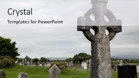  Presentation with ancient cross - Slides enhanced with headstones and ruins on celtic background and a sky blue colored foreground