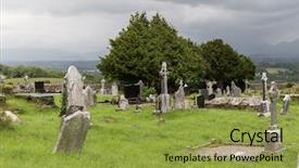  Presentation with ancient cross - Theme with headstones and ruins on celtic background and a yellow colored foreground