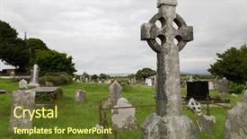  Presentation with ancient ruins - Slide deck featuring headstones and ruins on celtic background and a tawny brown colored foreground