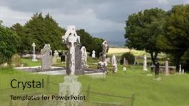  Presentation with ancient ruins - PPT theme consisting of headstones and ruins on celtic background and a gold colored foreground