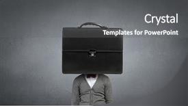  Presentation with skin canceron head - PPT theme enhanced with headteacher interview - unrecognizable businessman with suitcase instead background and a  colored foreground