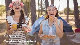  Presentation with snacks - PPT layouts featuring headwear - happy friends eating snacks while background and a coral colored foreground