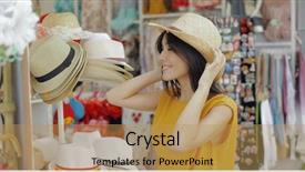  Presentation with cheerful stylish city girl using - PPT theme consisting of headwear - young cheerful girl posing background and a yellow colored foreground
