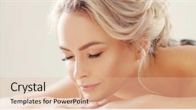  Presentation with spotrs massage therapy - Audience pleasing PPT theme consisting of healer - beautiful and healthy blond woman backdrop and a lemonade colored foreground