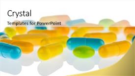  Presentation with pharmaceutical light - Audience pleasing slide deck consisting of healing area - many tablets lying backdrop and a  colored foreground