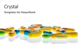  Presentation with pharmaceutical light - Colorful theme enhanced with healing area - many tablets lying backdrop and a white colored foreground