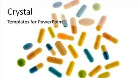  Presentation with pharmaceutical light - Audience pleasing theme consisting of healing area - many tablets lying backdrop and a  colored foreground