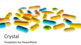  Presentation with pharmaceutical light - Presentation theme with healing area - many tablets lying background and a  colored foreground