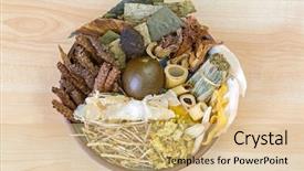  Presentation with traditional chinese medicine - Presentation design with healing bones - bowl full of dried chinese background and a coral colored foreground