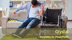  Presentation with disability disabled signs rendering 3d - Presentation theme with healing bones - disabled man recovering at home background and a tawny brown colored foreground